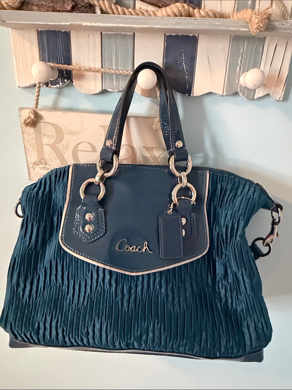 Coach Teal Ruched Satchel and Wallet Set - Picture 2 of 8